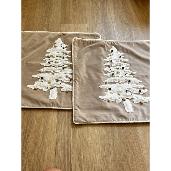 Set Of Pottery Barn Velvet Sherpa Tree Applique Pillow Cover 20" x 20" - Picture 4 of 8